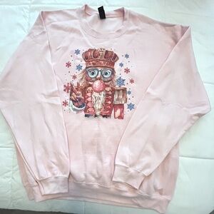 Pink Graphic Nutcracker Blowing Bubble Sweatshirt. Size XL. NWOT